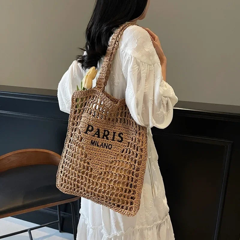 Fashion Straw Hollow Woven Shoulder Bag - Palm and Thread