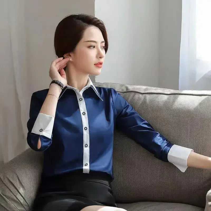 Temperament Contrast Slim Shirt Top - Palm and Thread