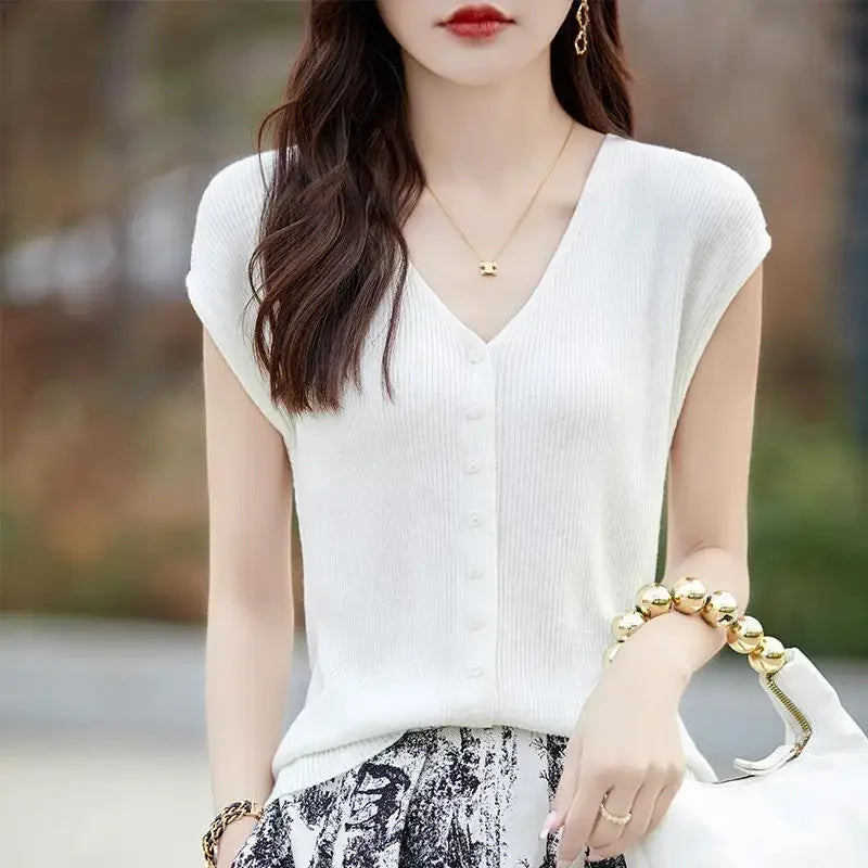 Knitted Suspenders Sleeveless V-Neck Cardigan - Palm and Thread