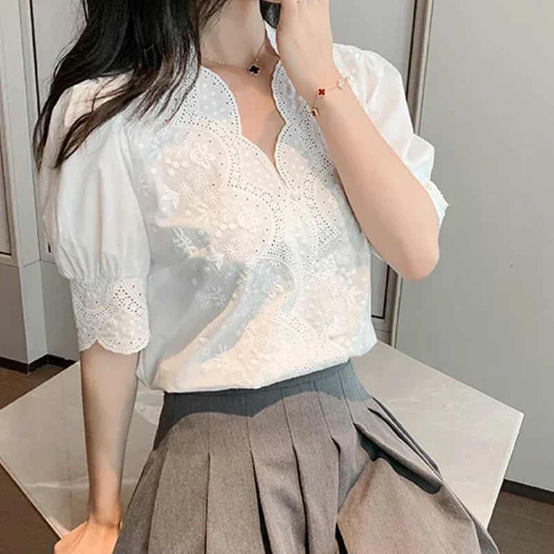 Lace Embroidery Blouse - Palm and Thread