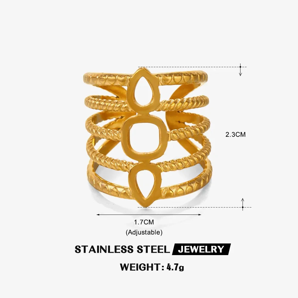 Multiple Styles Stainless Steel Geometric Texture Wide Ring - Palm and Thread