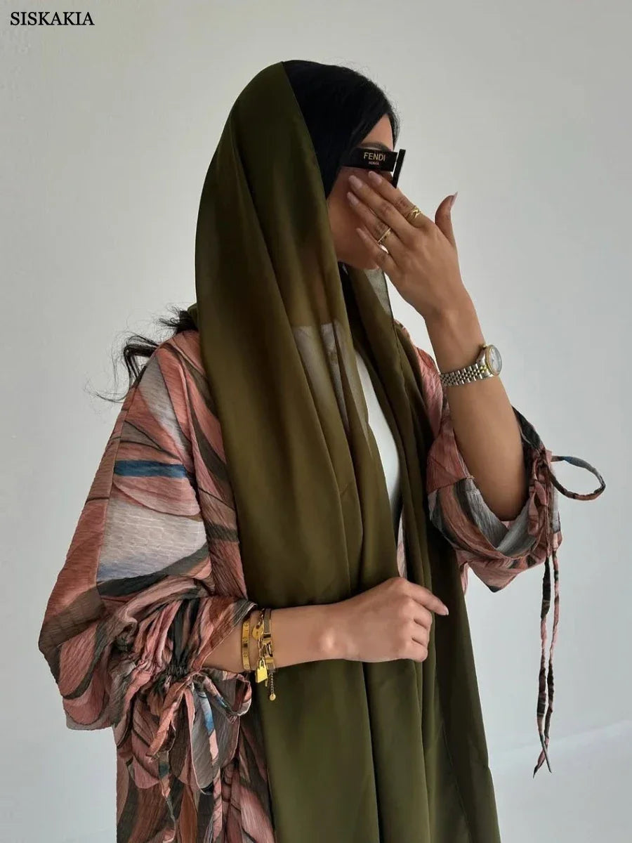 Floral Fashion Draw String Sleeve Abaya - Palm and Thread