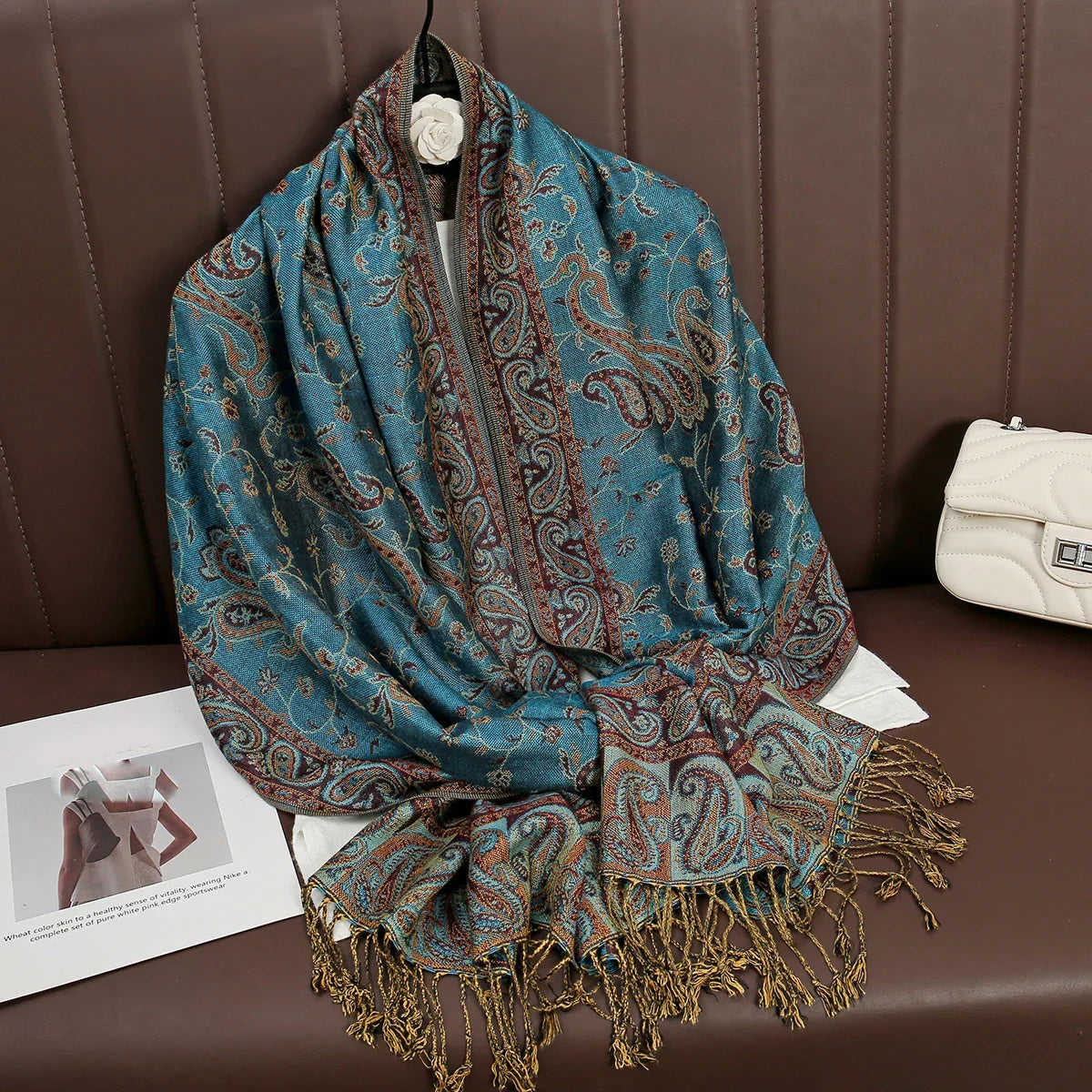 Tassel Design Paisley Jacquard Pashmina - Palm and Thread