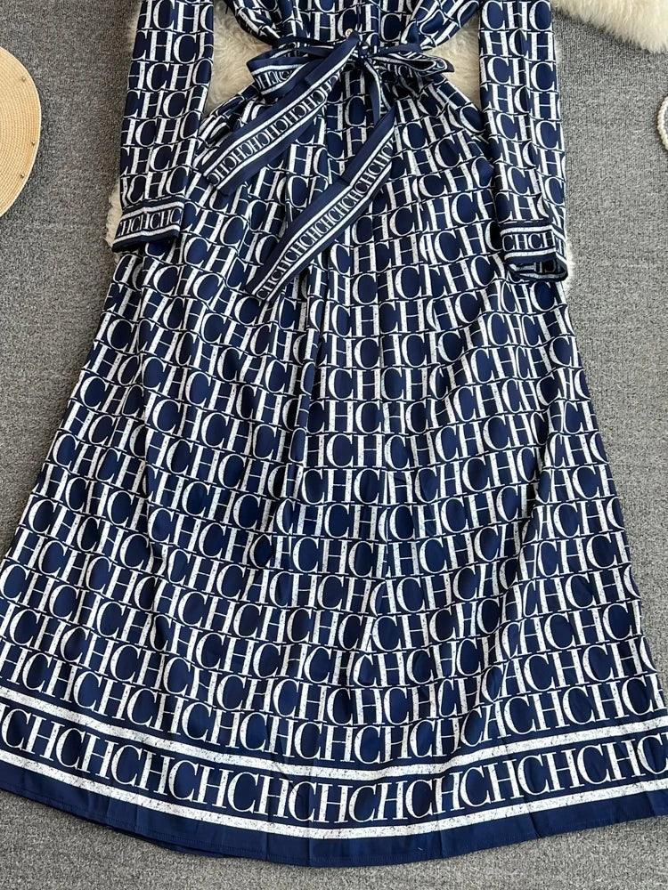 Turn-down Collar Slimming Printed Dress - Palm and Thread