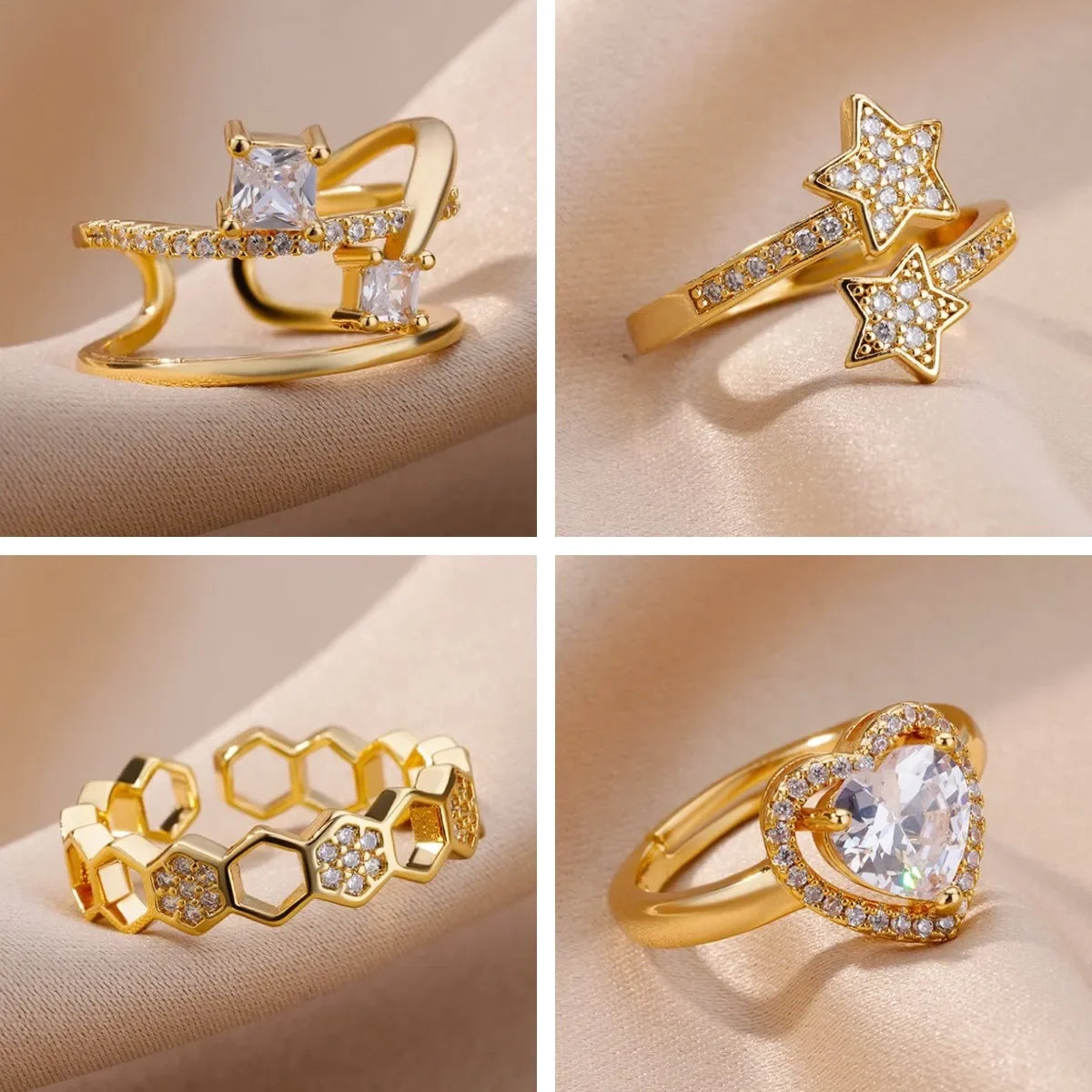 Stainless Steel Gold Color Love Heart finger Ring - Palm and Thread