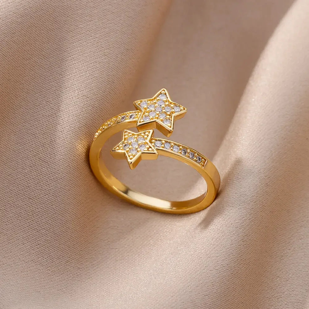 Stainless Steel Gold Color Love Heart finger Ring - Palm and Thread