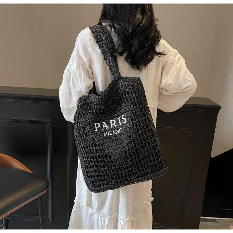 Fashion Straw Hollow Woven Shoulder Bag - Palm and Thread