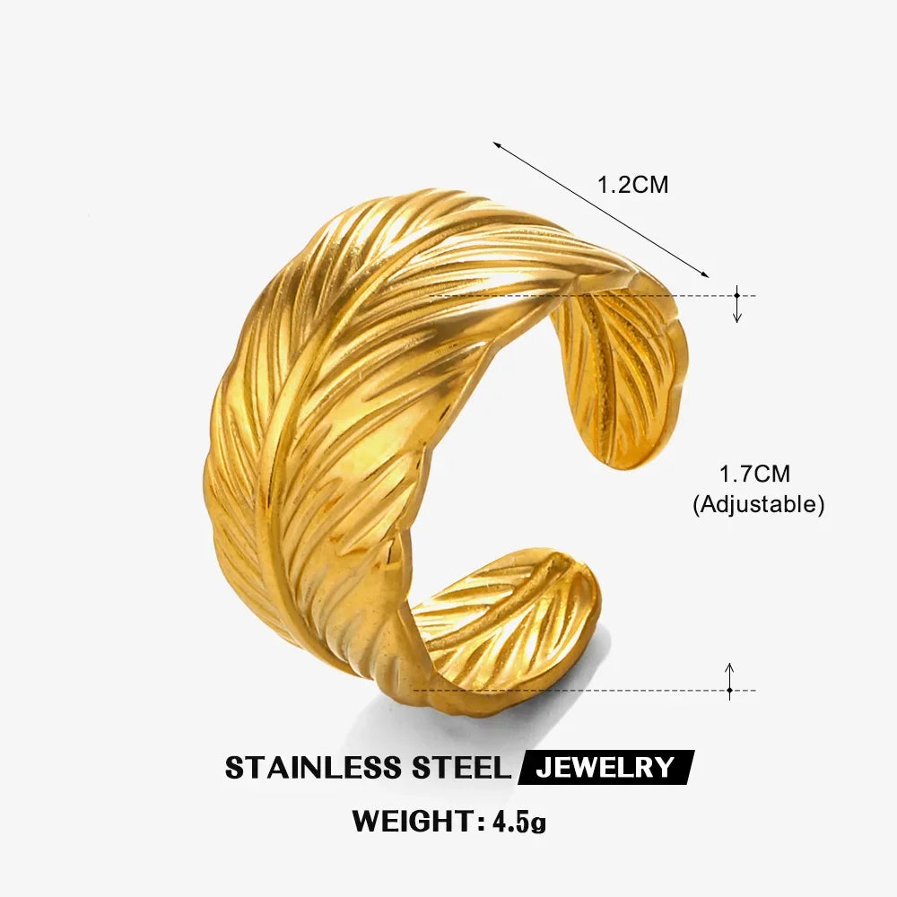 Multiple Styles Stainless Steel Geometric Texture Wide Ring - Palm and Thread