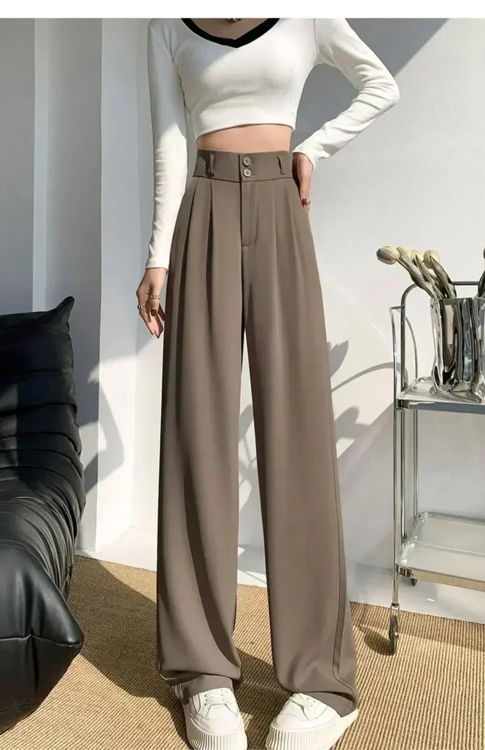 Elegant High Waist Baggy Suit Pant - Palm and Thread