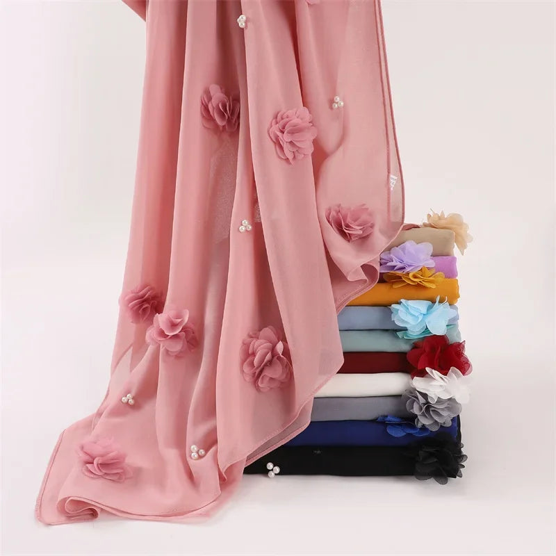 Plain Stitch Rose Floral Bubble Chiffon Hijab - Palm and Thread