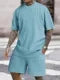 crew-neck vertical stripe T-shirt shorts short-sleeved suit