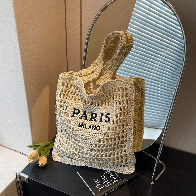 Fashion Straw Hollow Woven Shoulder Bag - Palm and Thread