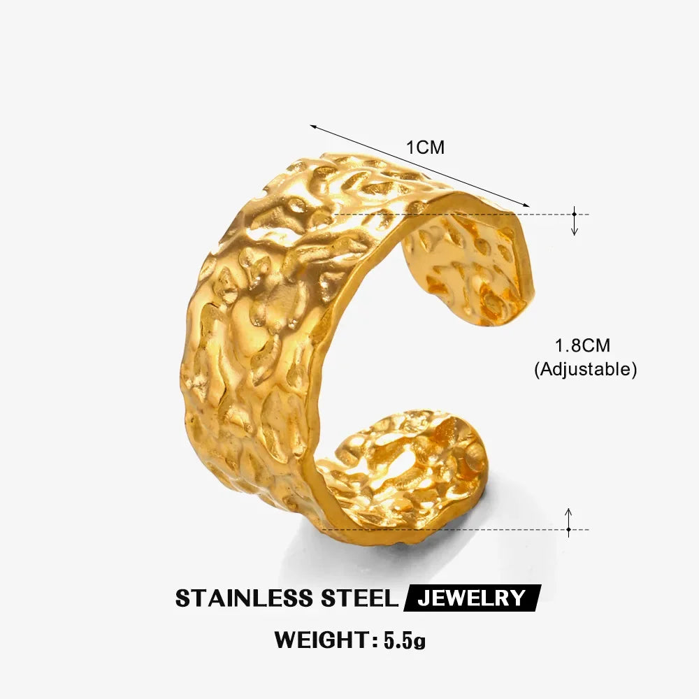 Multiple Styles Stainless Steel Geometric Texture Wide Ring - Palm and Thread