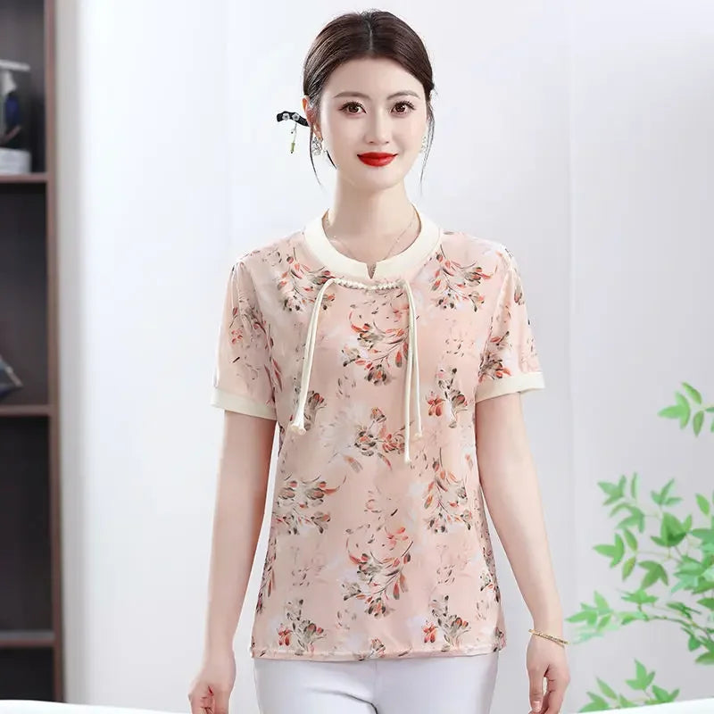 New Short Sleeve Loose Top Elegant National Style - Palm and Thread
