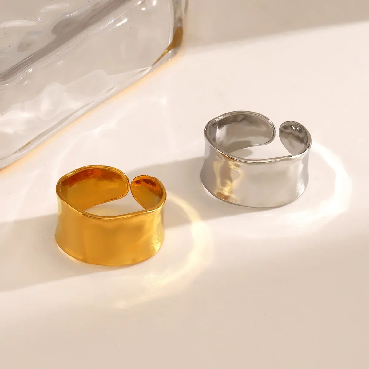 Multiple Styles Stainless Steel Geometric Texture Wide Ring - Palm and Thread
