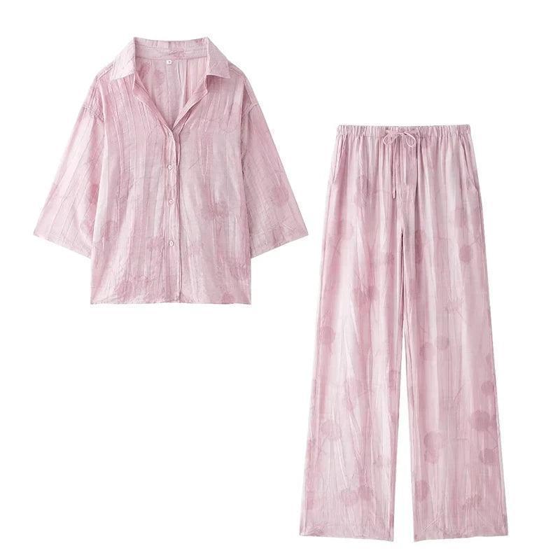Jacquard Loose Shirt Pant Matching Set - Palm and Thread