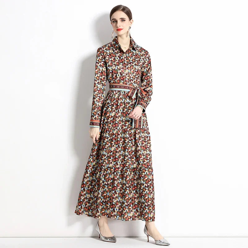 Versatile Printed A-line Long Dress - Palm and Thread