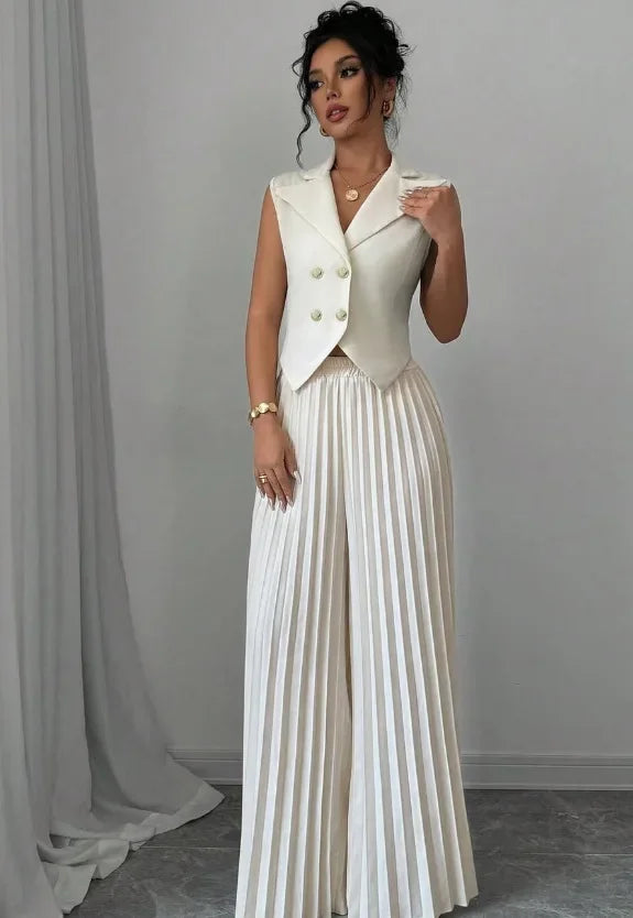 Elegant Commuting Solid Color Sleeveless Top + Trouser Two-piece Set - Palm and Thread