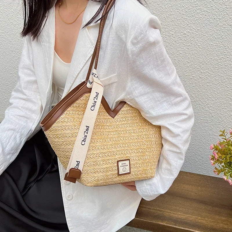 Straw Leisure Capacity Beach Shoulder Bag - Palm and Thread
