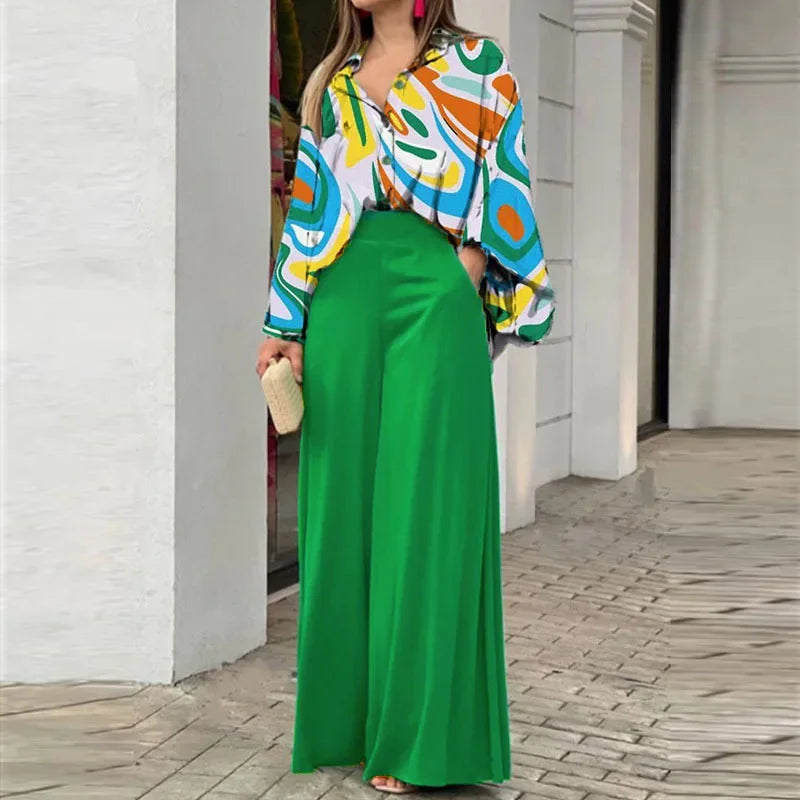 Fashion Shirt Elegant Wide Leg Pants Set - Palm and Thread