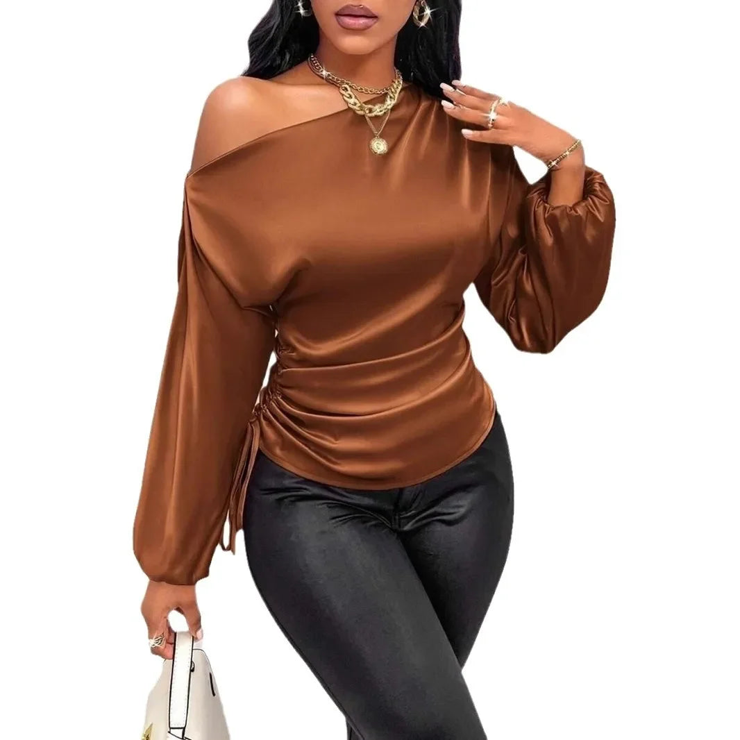 Temperament Slant Shoulder Blouse - Palm and Thread