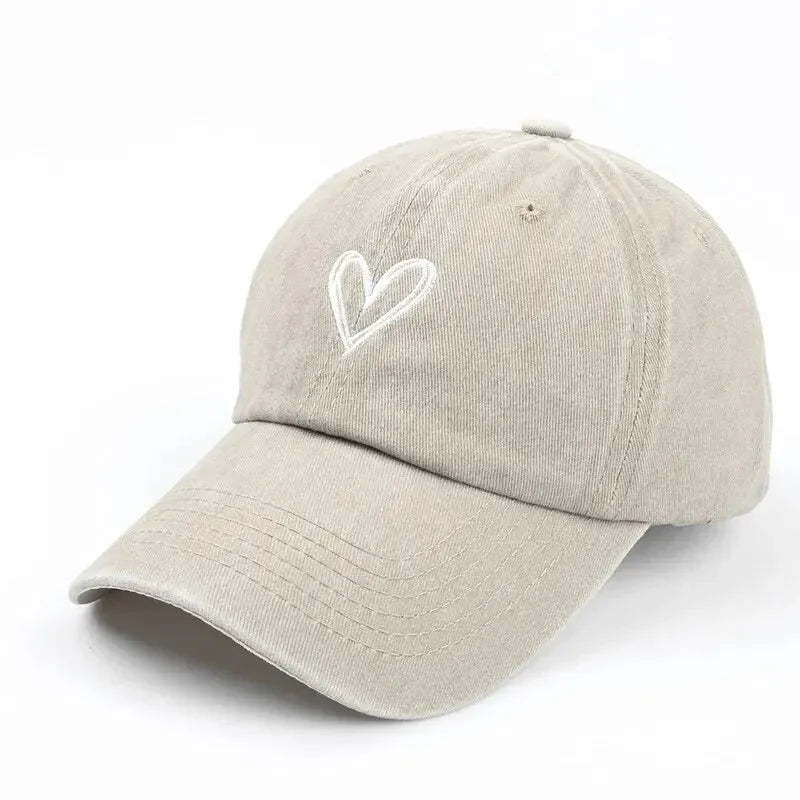 Versatile Peach Heart Embroidery Washed Old Baseball Hat - Palm and Thread
