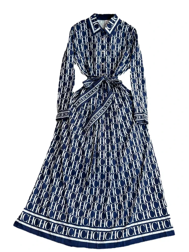 Turn-down Collar Slimming Printed Dress - Palm and Thread