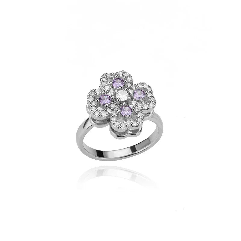 Spinner Zircon Heart Four Leaf Clover Ring - Palm and Thread