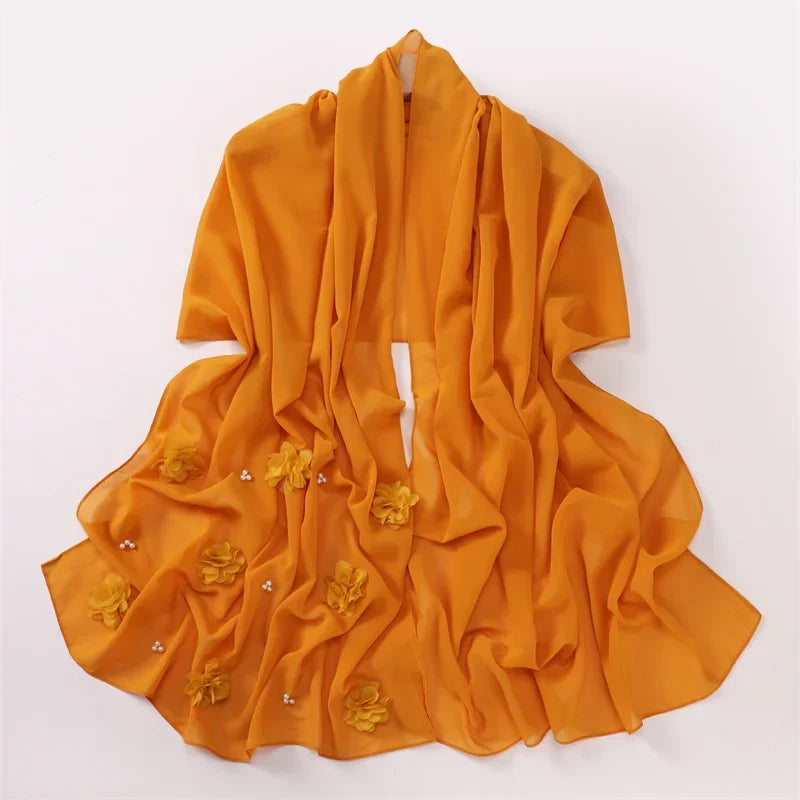 Plain Stitch Rose Floral Bubble Chiffon Hijab - Palm and Thread