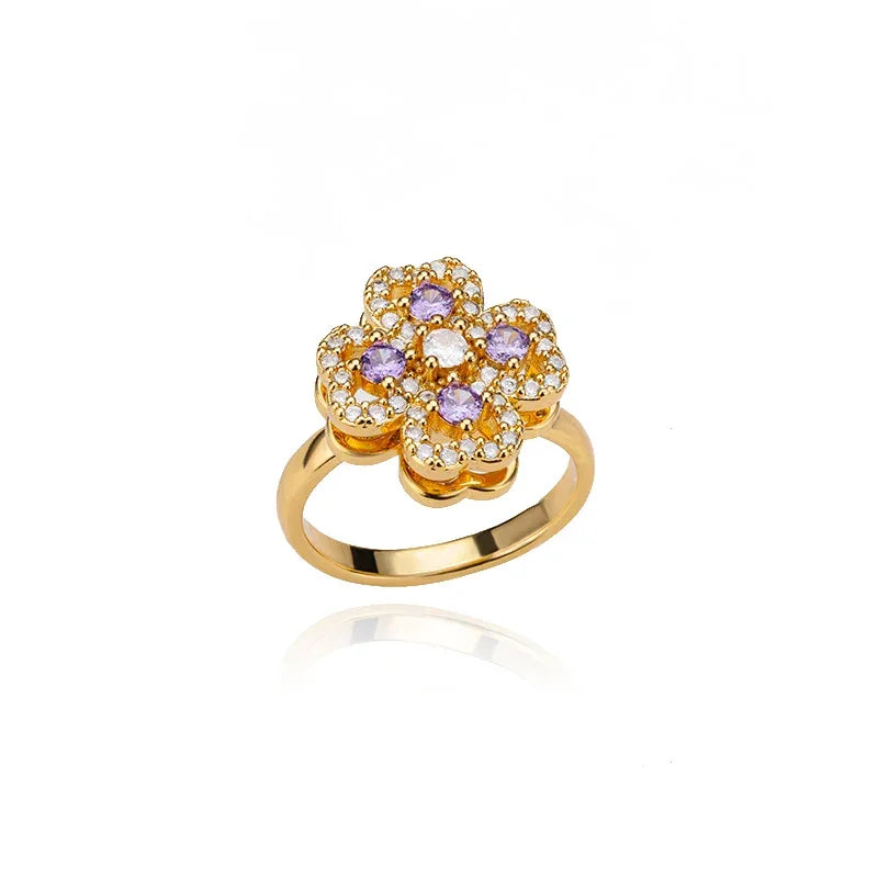 Spinner Zircon Heart Four Leaf Clover Ring - Palm and Thread