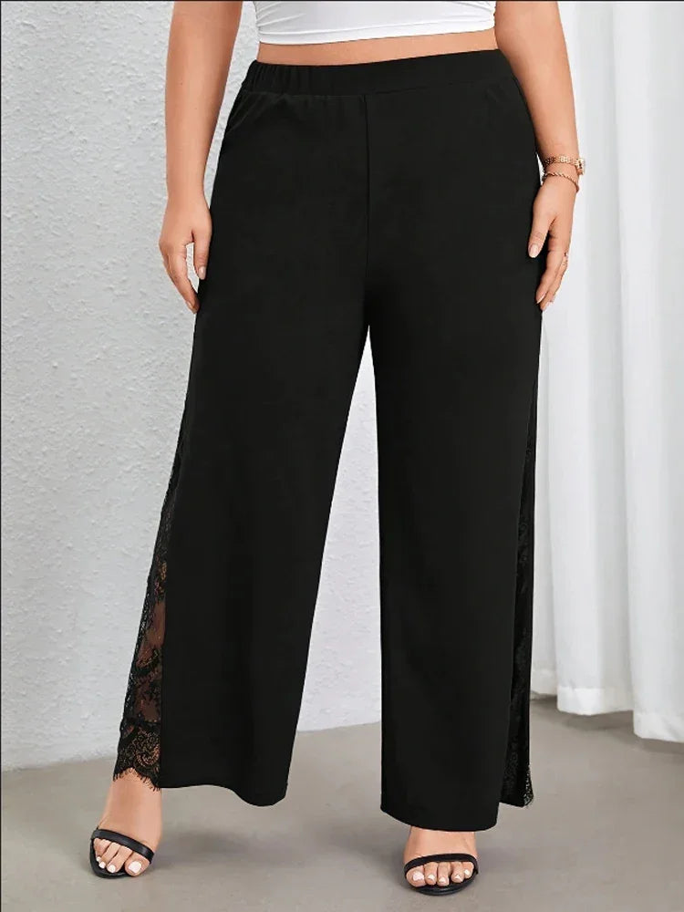 split lace patchwork loose elastic waist pant - Palm and Thread