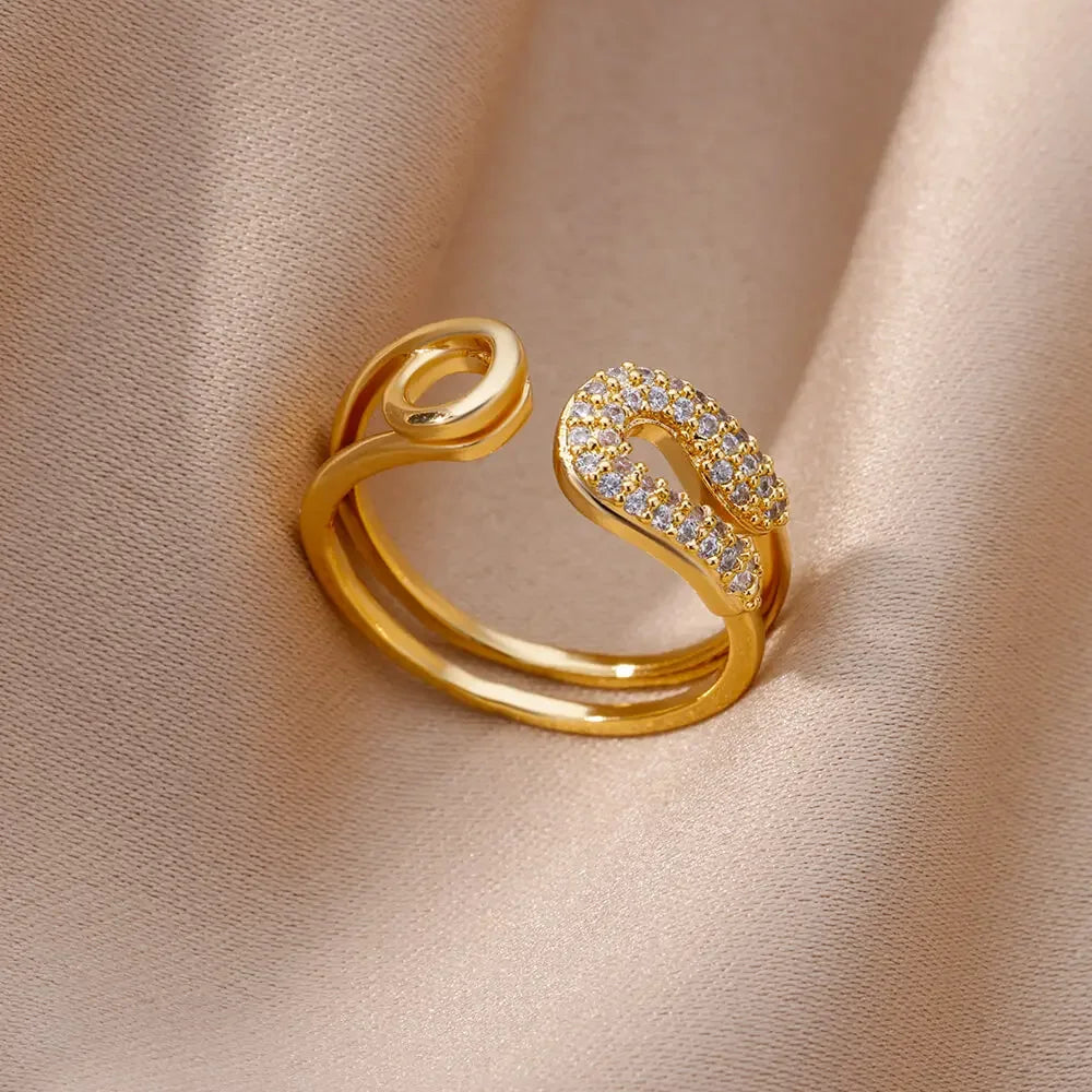 Stainless Steel Gold Color Love Heart finger Ring - Palm and Thread