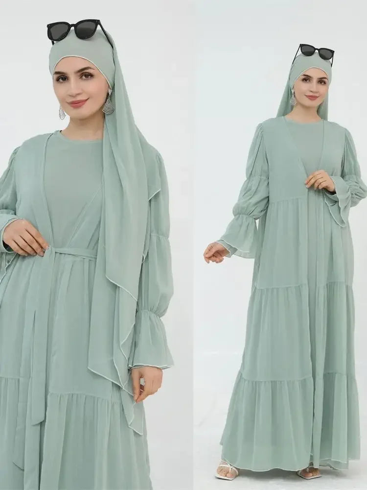 Chiffon Plain Abaya Set - Palm and Thread