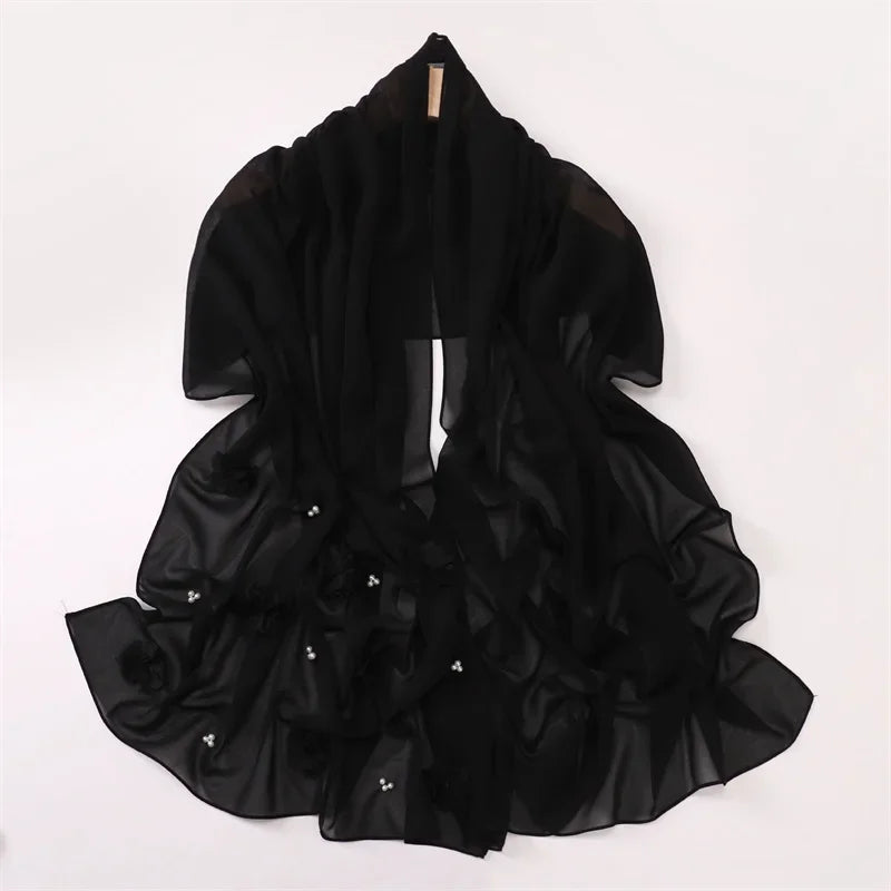 Plain Stitch Rose Floral Bubble Chiffon Hijab - Palm and Thread