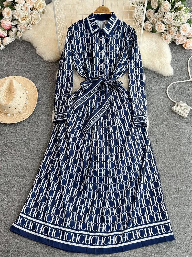 Turn-down Collar Slimming Printed Dress - Palm and Thread