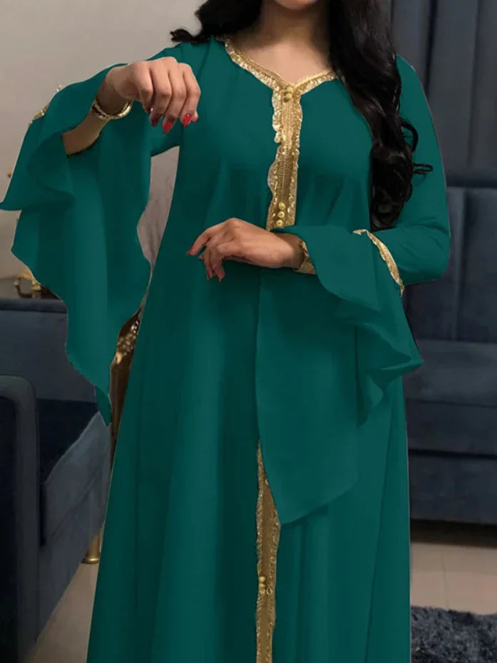 Ruffles Sleeve Embroidered Abaya - Palm and Thread