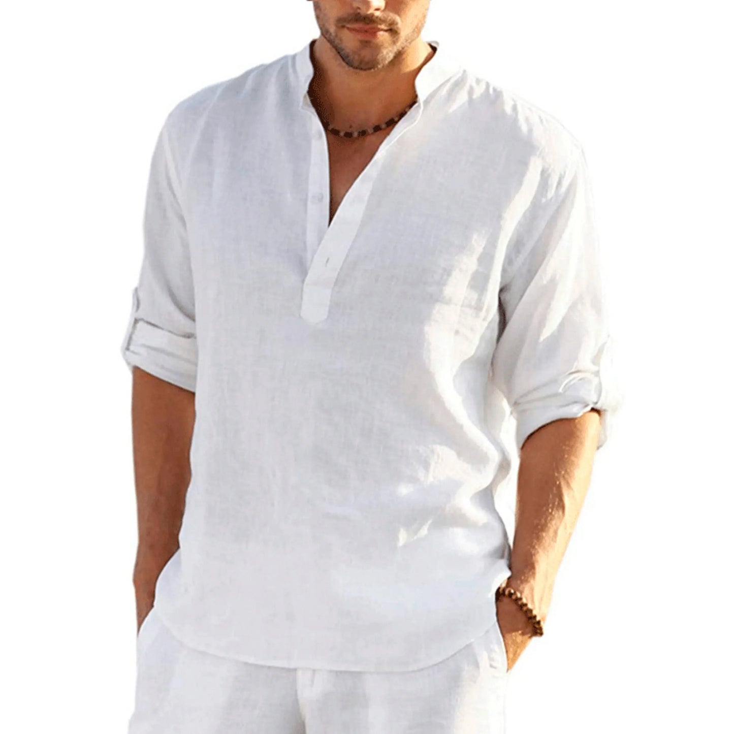 Loose cotton fashionable stand-up collar solid color long-sleeved T-shirt