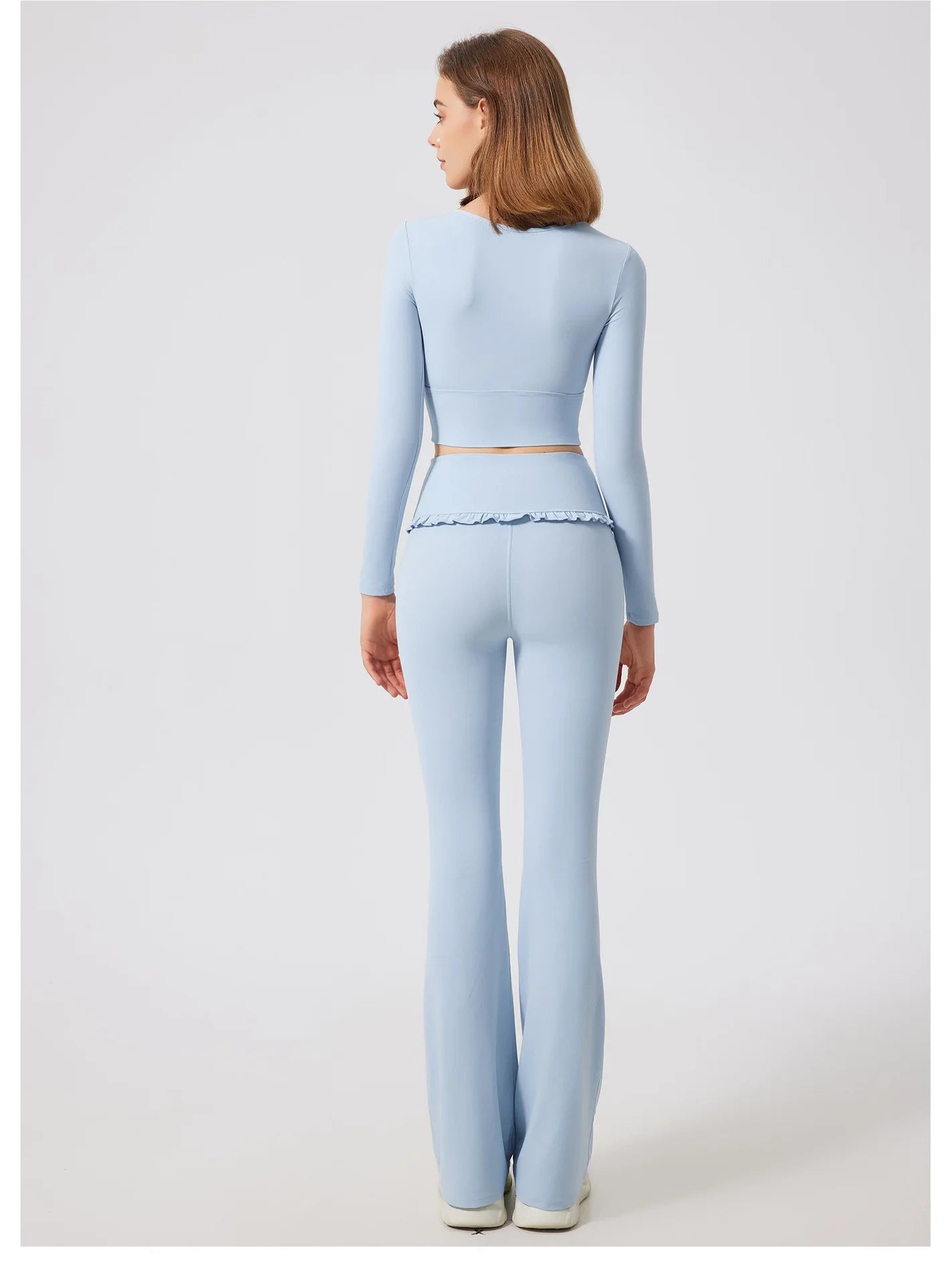 Padded Long Sleeve Crop Top & High Waist Flared Leggings