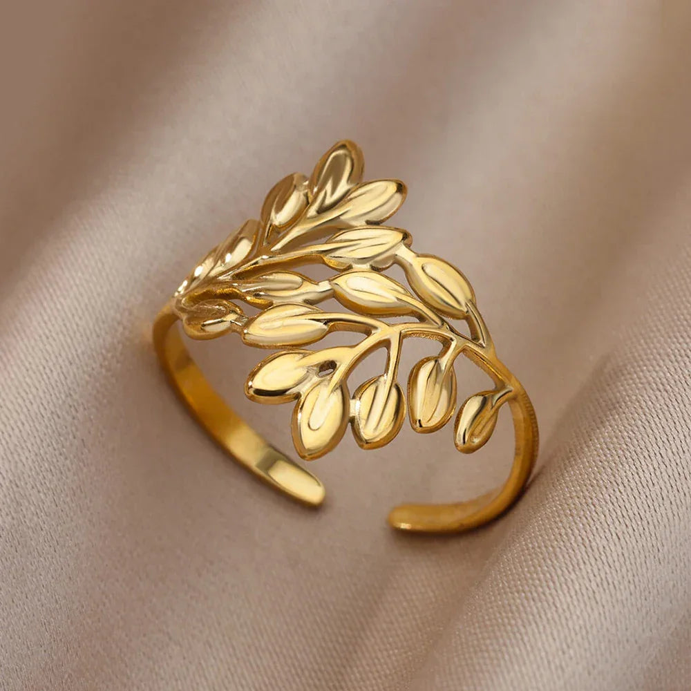 Stainless Steel Gold Color Open Gothic Ring - Palm and Thread