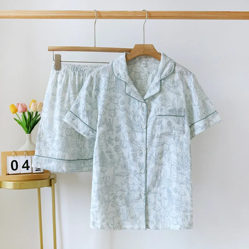 Cotton short-sleeved shorts pajamas set - Palm and Thread