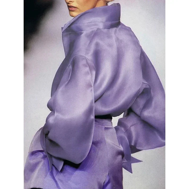 Light Purple Lapel Collar Loose T-shirt - Palm and Thread