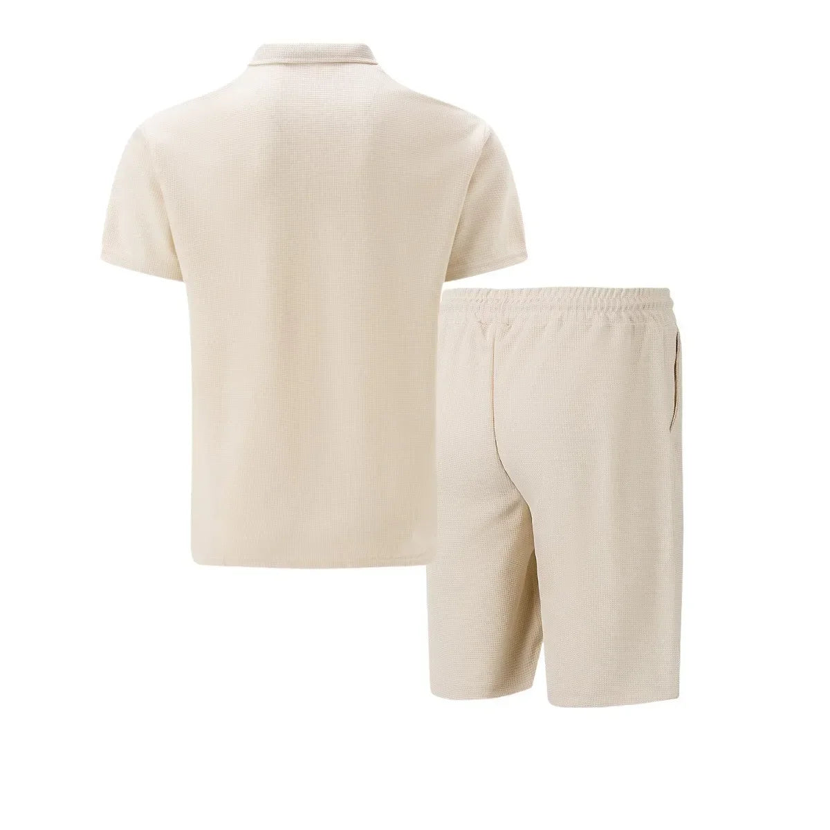 Waffle zip-up lapel short-sleeve suit shorts set - Palm and Thread