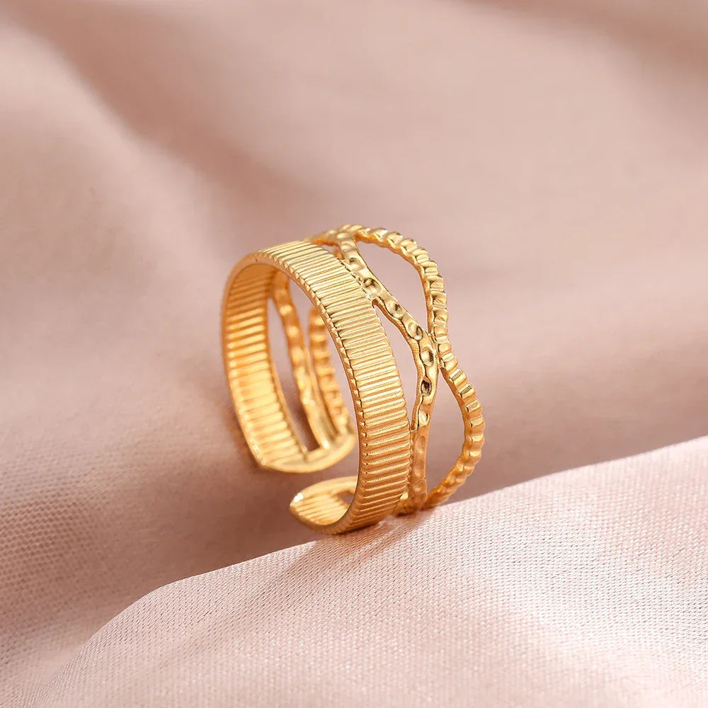 Bohemian Geometric Open Ring - Palm and Thread