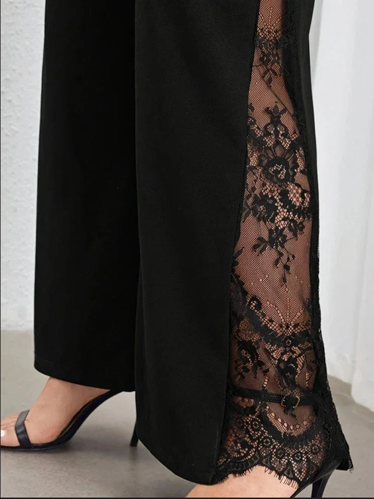 split lace patchwork loose elastic waist pant - Palm and Thread