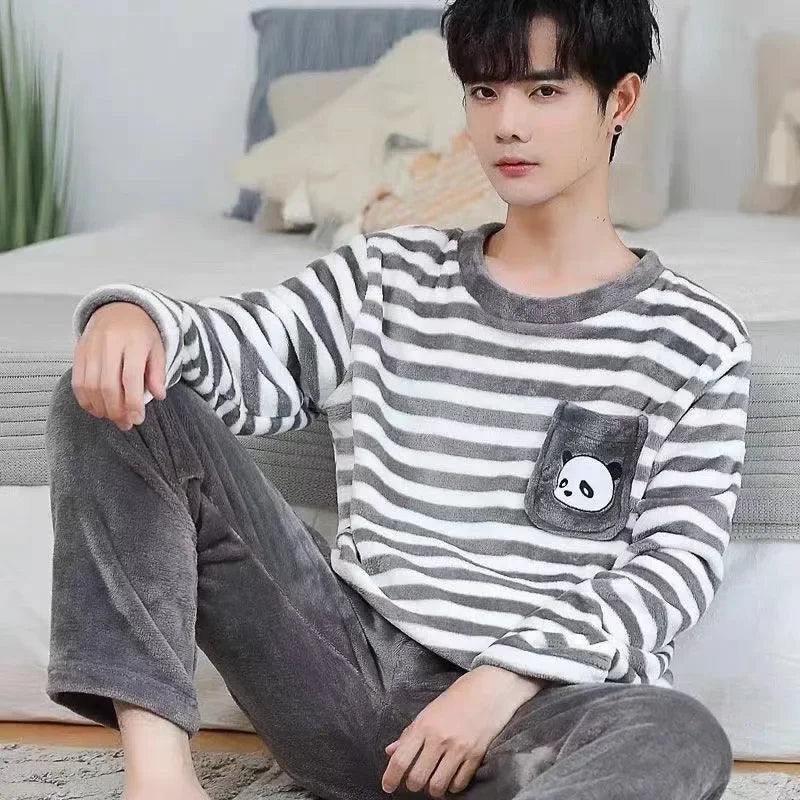 Striped Padded Long-Sleeved Cartoon Nightwear Pajama