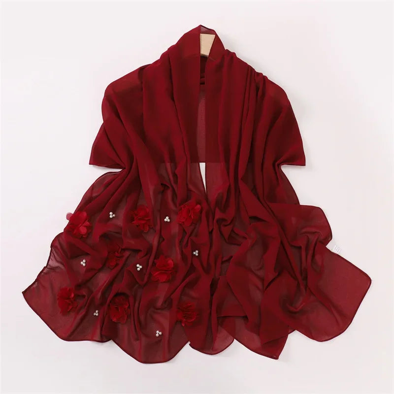 Plain Stitch Rose Floral Bubble Chiffon Hijab - Palm and Thread