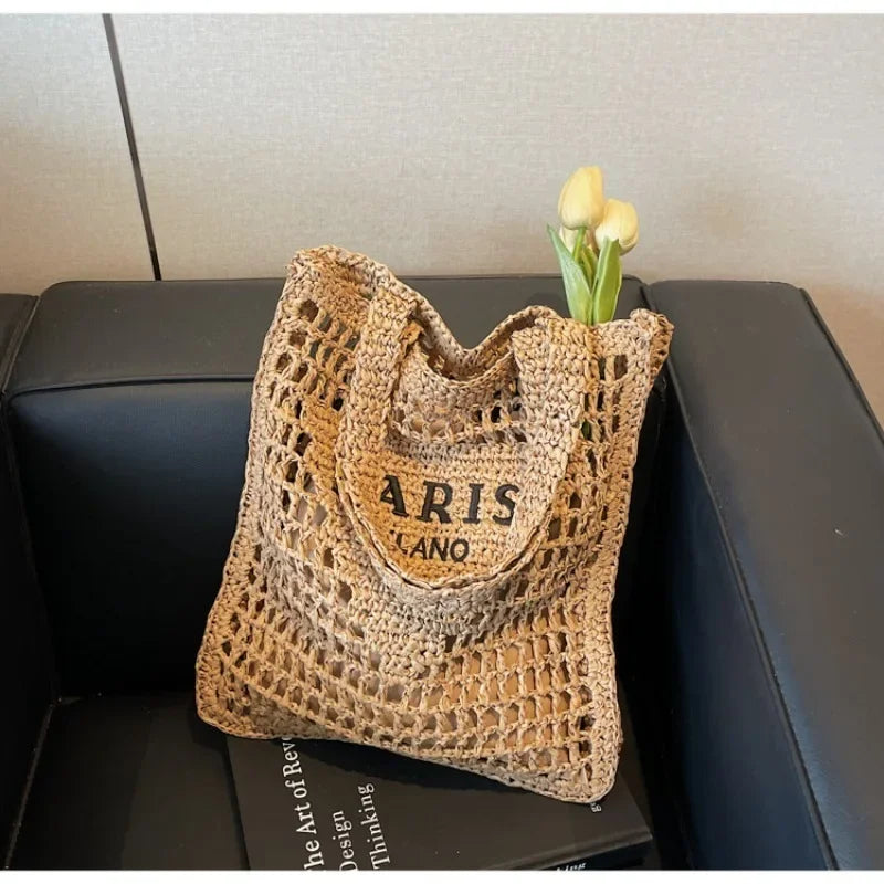 Fashion Straw Hollow Woven Shoulder Bag - Palm and Thread