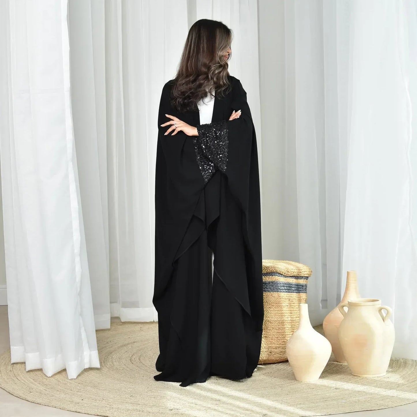 Sequin Open Abaya - Palm and Thread