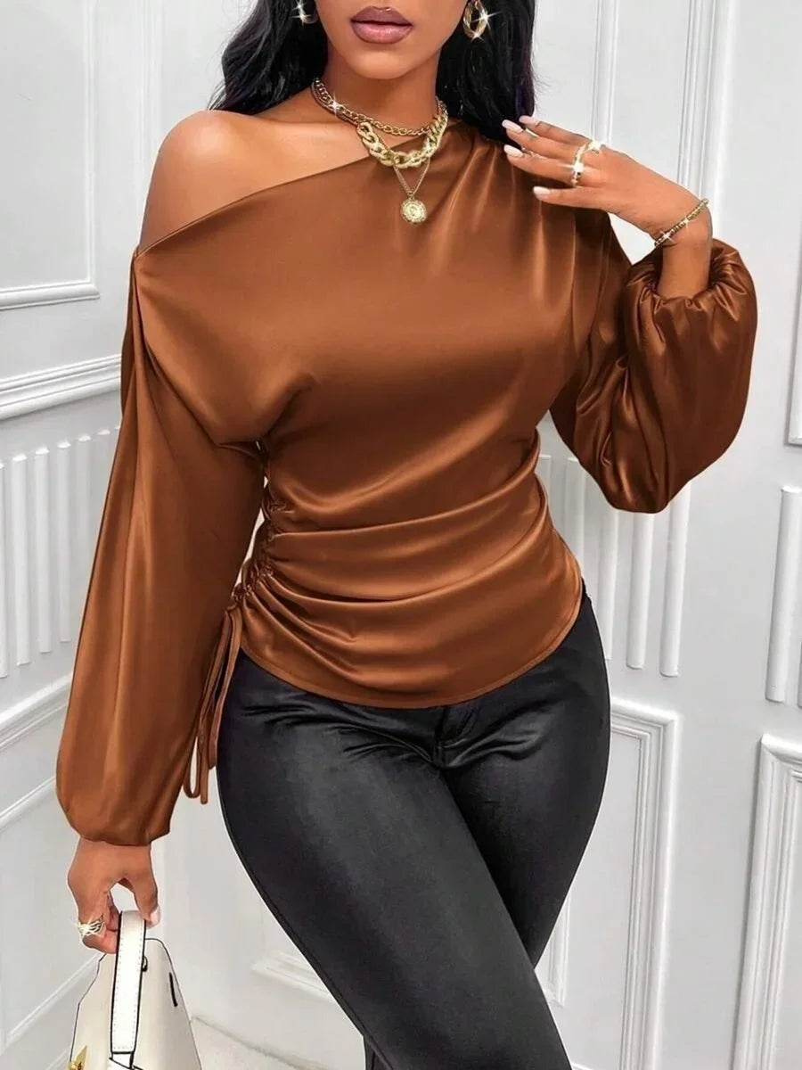 Temperament Slant Shoulder Blouse - Palm and Thread