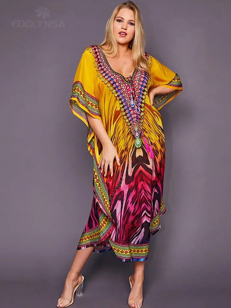 Bohemian Printed Loose Beach Dress - Palm and Thread